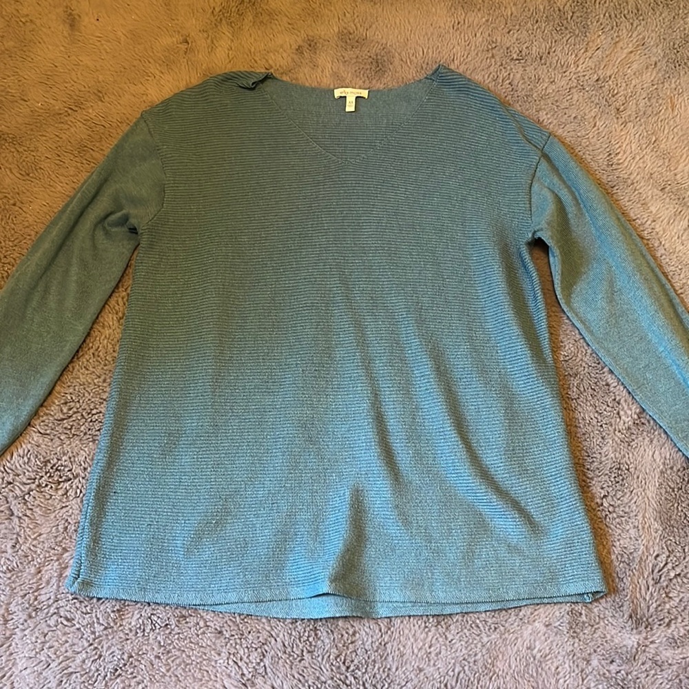 Ella Moss V Neck Sweater Blouse Teal Light Blue
